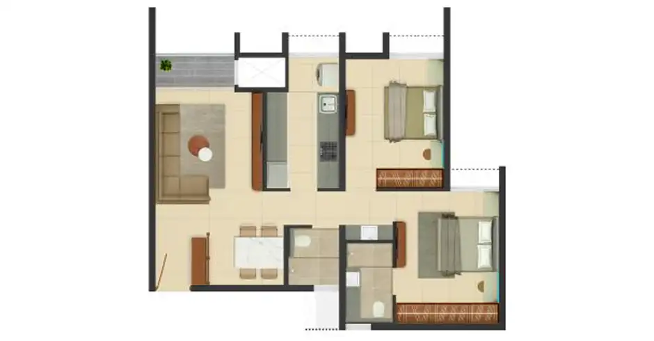 Rohan Thane 2 BHK Floor Plan